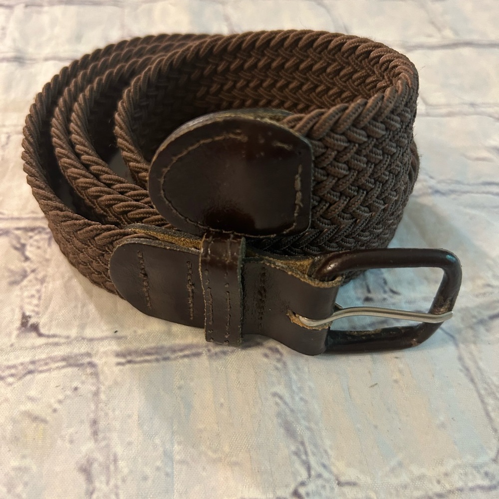 Lot Of (2) Men Vintage Brown And Navy Woven Stretch Belts Covered Buckles View 3